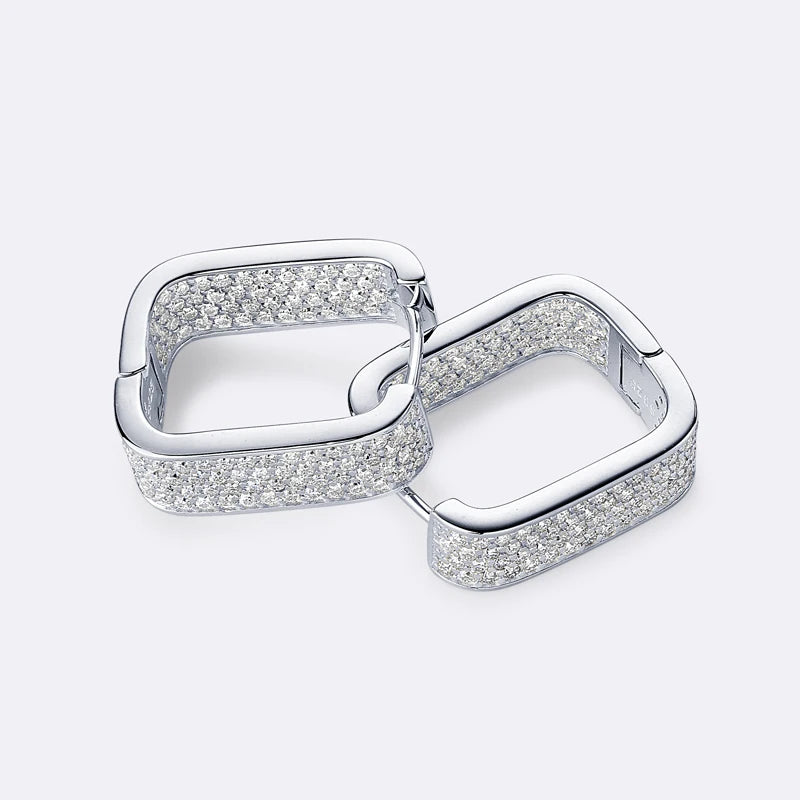 Original 100% 925 Silver Square Hoop Earrings Full Round Cut Moissanite Diamond Earrings Piercing Jewelry Birthday Party Wedding