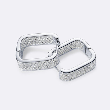 Original 100% 925 Silver Square Hoop Earrings Full Round Cut Moissanite Diamond Earrings Piercing Jewelry Birthday Party Wedding
