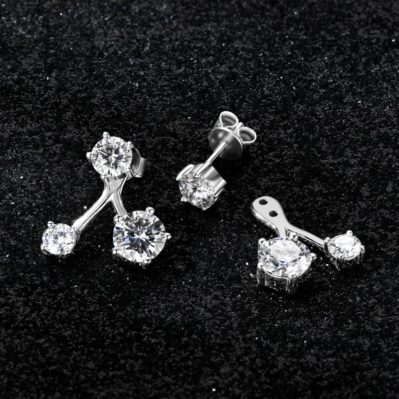 Anziw Trendy Dual Use Earrings Jackets 925 Sterling Silver D Color Moissanite Ear Jacket Studs for Women Jewelry Valentine Gifts