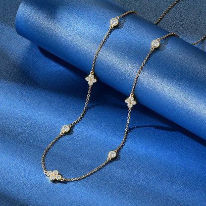 Anziw 2mm Moissanite Pendant Necklace for Women 925 Silver Four Clover Flower Clavicle Necklaces Charm Valentine Gift 2025 Trend