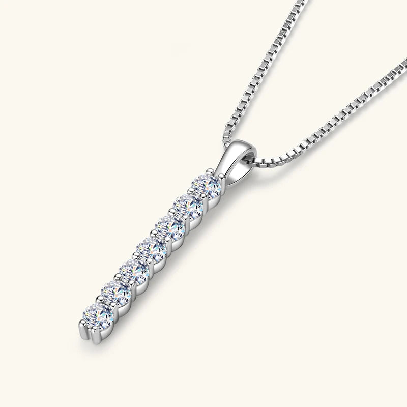 Anziw 2.8mm 0.56ctw. Moissanite Pendant Necklace for Women 925 Silver Adjustable Chain 7-stone Bar Necklaces Trend Jewelry Gifts