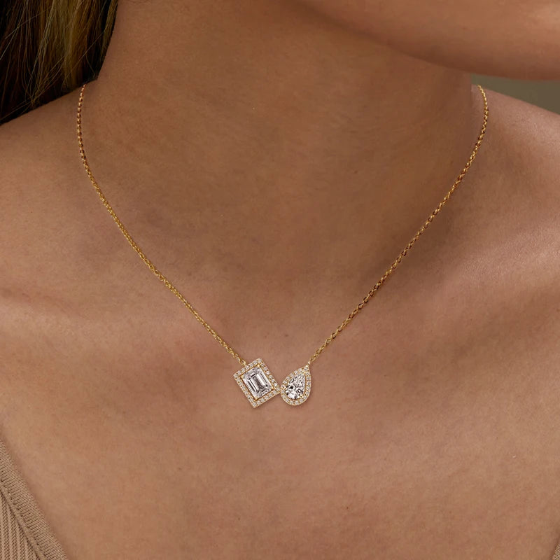 3CTW. 2ct Emerald Cut and Pear Cut D Moissanite Pendant Necklace for Women s925 Silver Certified Jewelry Party Birthday Gift