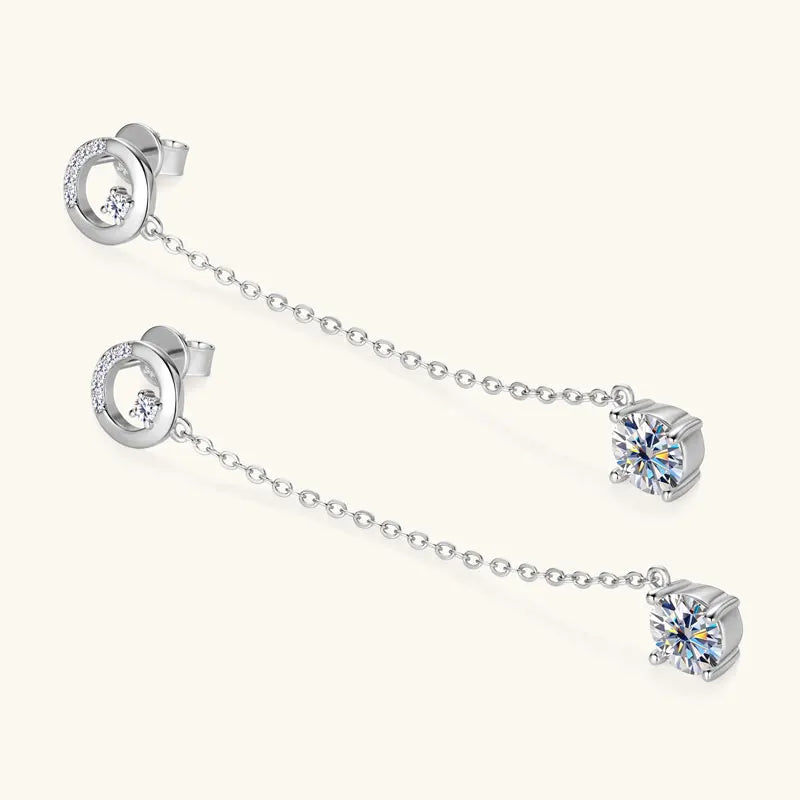 Anziw 6.5mm 1.0ct D Moissanite Drop Earrings for Women 925 Silver Circle Stud Long Chain Dangle Earrings Certified Jewelry Gifts