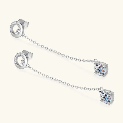 Anziw 6.5mm 1.0ct D Moissanite Drop Earrings for Women 925 Silver Circle Stud Long Chain Dangle Earrings Certified Jewelry Gifts