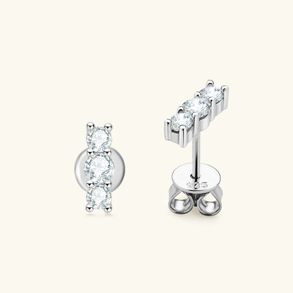 Anziw Sparking 3mm 3 Stone Moissanite Stud Earrings Real S925 Silver for Women Plated White Gold Daily Jewelry Valentine's Gift