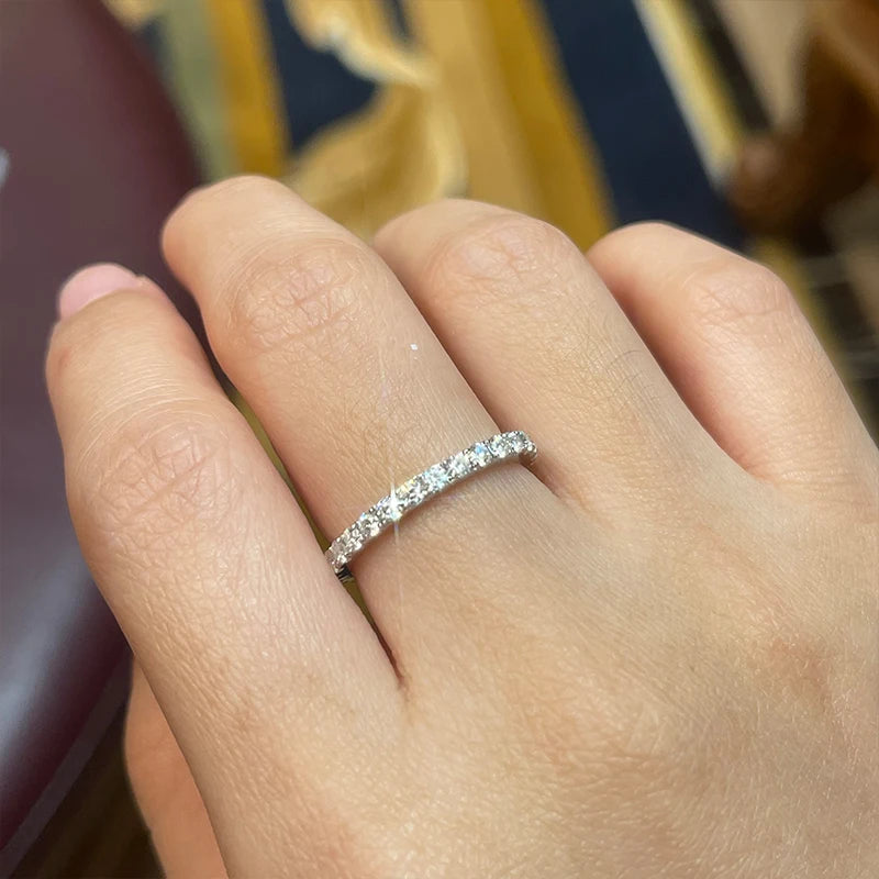 Anziw Classic Stackable Rings 925 Sterling Silver 2mm D Moissanite Eternity Band Wedding Engagement Ring for Women Fine Jewelry