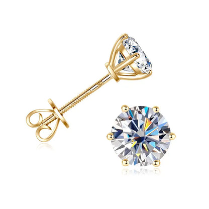 Anziw Real Gold 10K Stud Earrings Moissanite 1ct  6.5mm D Color Screw Back Six Claws Earrings for Women Men Classic Gold Jewelry
