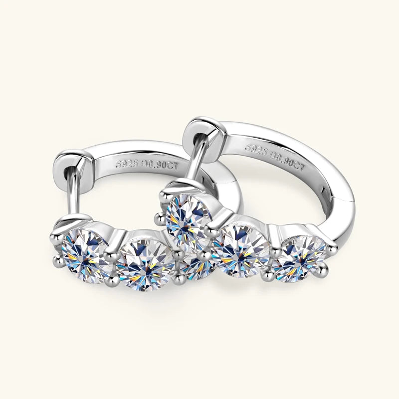 2024 New Three Stone Earrings Real 925 Sterling Silver 4mm Round Moissanite Hoop Earrings for Women Jewelry Gift Valentine Day