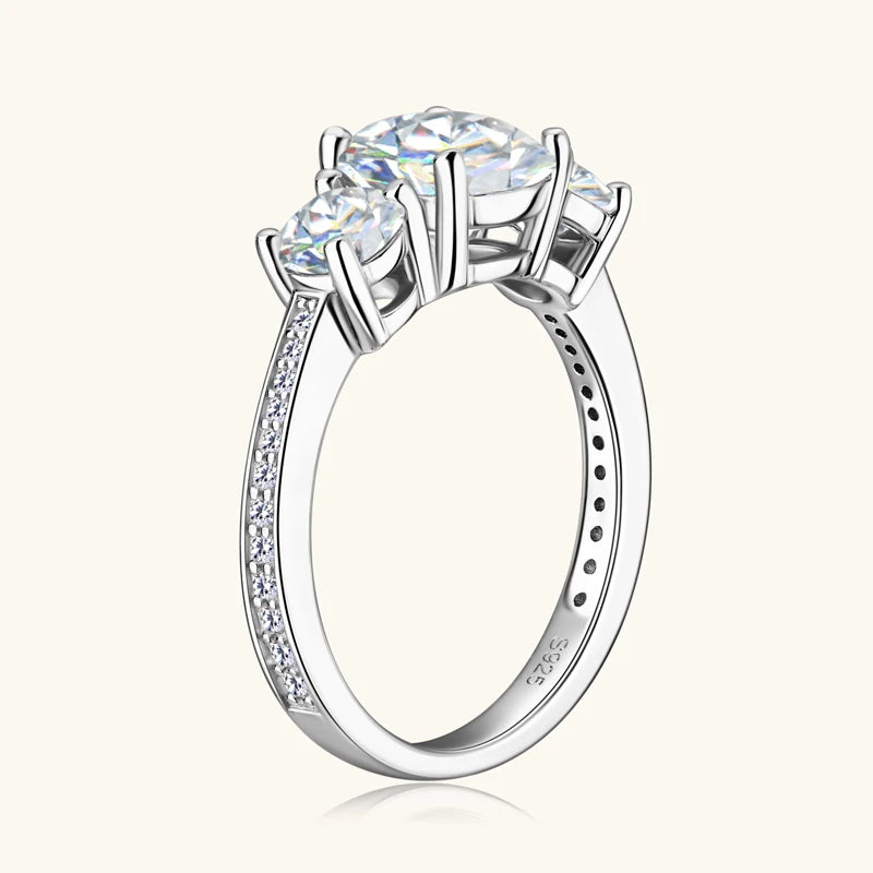 Anziw 3.5CTTW. Cushion & Round Moissanite Ring 925 Silver 3 Stone Engagement Wedding Promise Rings For Women Finger Jewelry D-E
