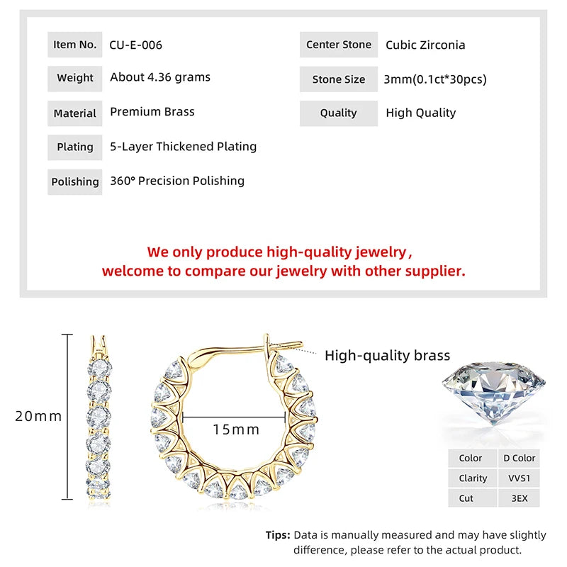 Anziw 14k Gold Filled Earring 3mm Cubic Zirconia Hoop Huggie Earrings Round Cut for Women Wedding Party Jewelry Gift 2026 New