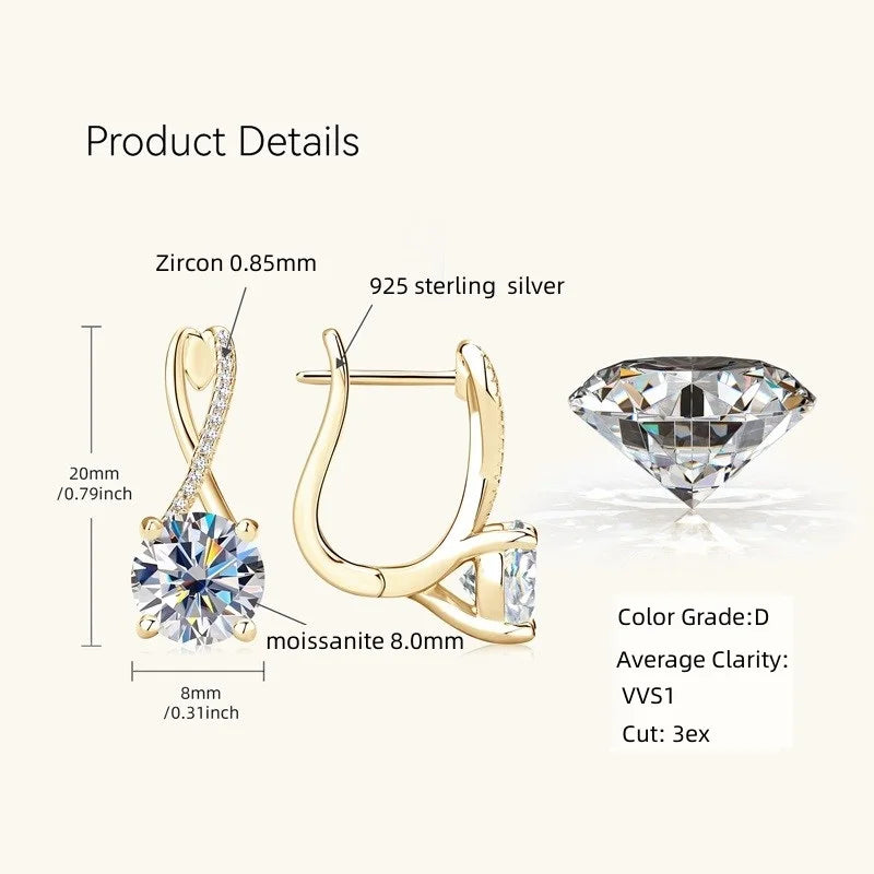Real 925 Sterling Silver Infinity Hoop Earrings for Women 4.10ctw. Moissanite Drop Earrings Luxury Wedding Jewelry Certificate