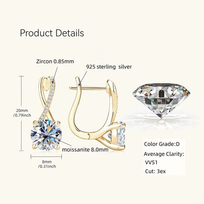 Real 925 Sterling Silver Infinity Hoop Earrings for Women 4.10ctw. Moissanite Drop Earrings Luxury Wedding Jewelry Certificate