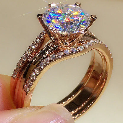 Anziw Gold Color 3.0CT Moissainte Wedding Rings Bridal Sets for Women Classic 2ct Designed Promise Band Engagement Jewelry Gifts