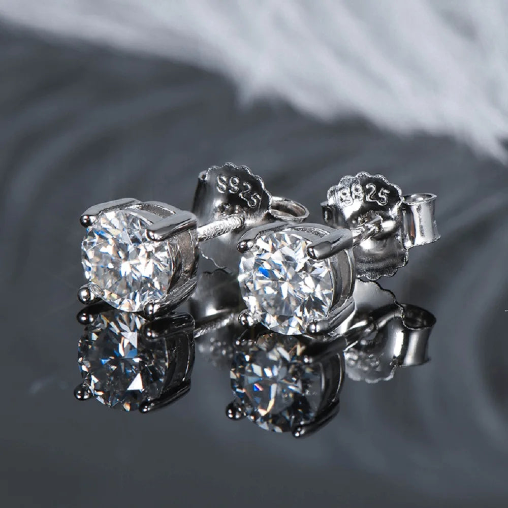 Anziw Sparkle Real Moissanite Black Stud Earrings Diamond 925 Silver Gold Ear Piercing Jewelry for Women Men Gifts 3mm/4mm/5mm