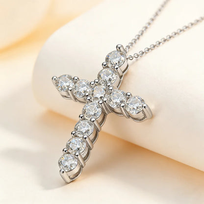 Anziw GRA Certified 3.5mm D Color Moissanite Cross Pendant Necklace 14k Gold Filled Collar Religious Jewelry for Women Men Gifts