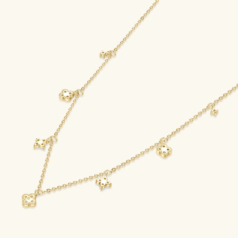 Anziw 3mm D Moissanite Jewelry Set Clover Flower Pendant Necklace Earrings Bracelet 3 in 1 Sets for Women 925 Silver Charm Gifts