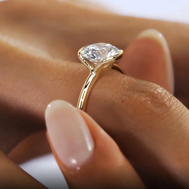 18k Gold Plated Wedding Ring 1.0CT D Color Moissanite Solitaire Ring Promise Bands for Women 925 Sterling Silver Certificate