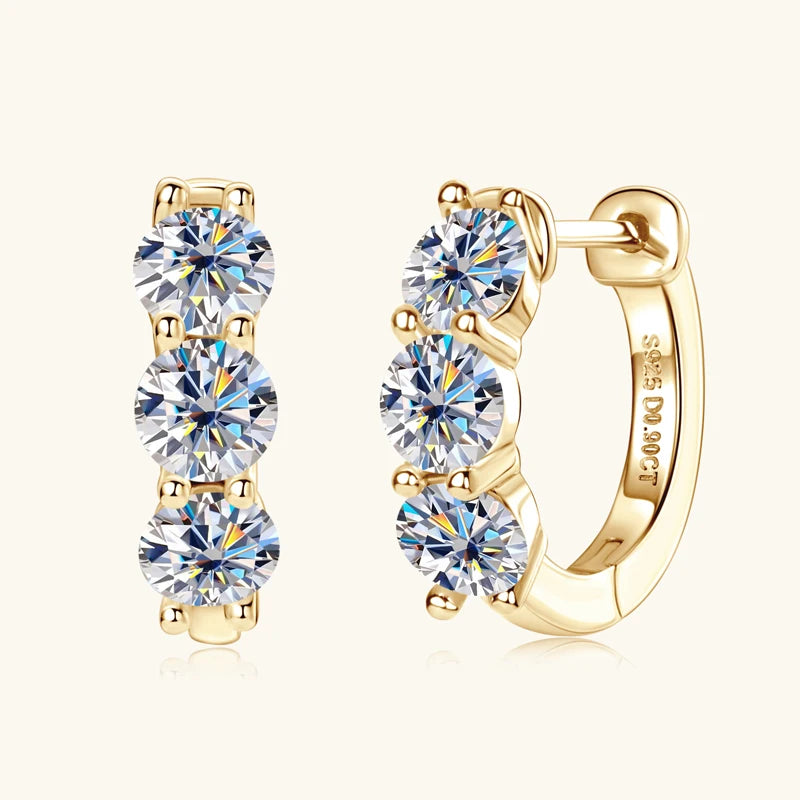 2024 New Three Stone Earrings Real 925 Sterling Silver 4mm Round Moissanite Hoop Earrings for Women Jewelry Gift Valentine Day