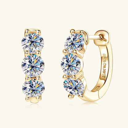 2024 New Three Stone Earrings Real 925 Sterling Silver 4mm Round Moissanite Hoop Earrings for Women Jewelry Gift Valentine Day