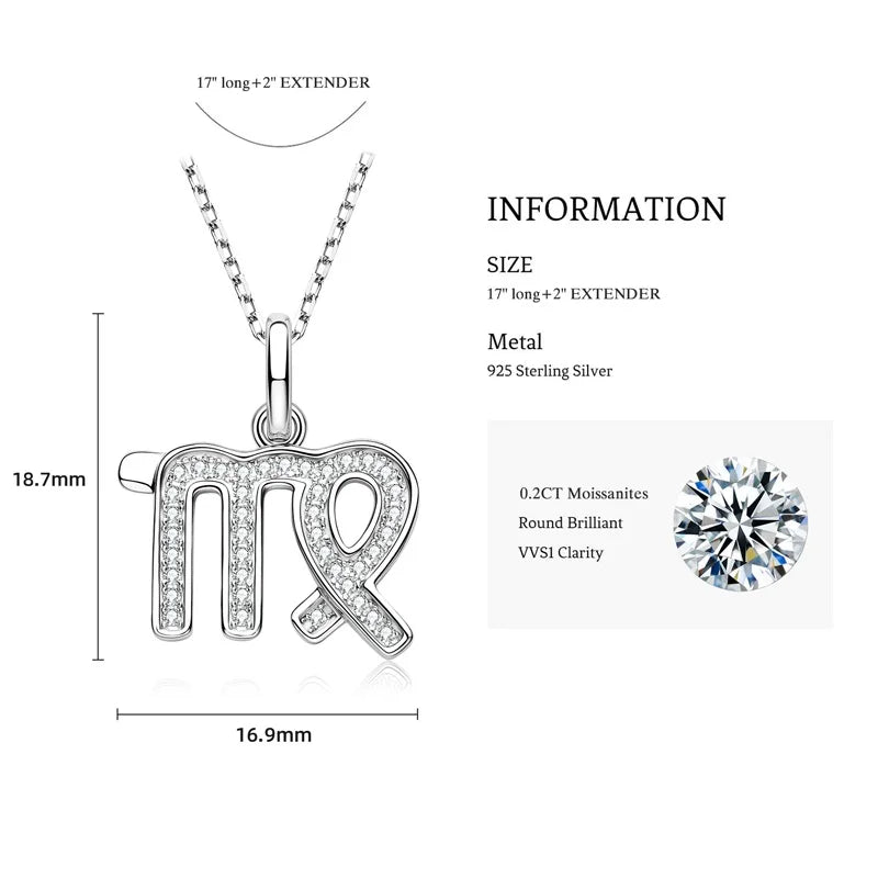 925 Sterling Silver Zodiac Sign 12 Constellation Pendant Micro-Set 1mm Moissanite Necklace Charm For Women Jewelry Birthday Gift