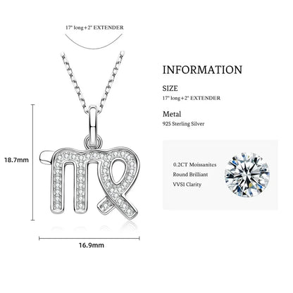 925 Sterling Silver Zodiac Sign 12 Constellation Pendant Micro-Set 1mm Moissanite Necklace Charm For Women Jewelry Birthday Gift