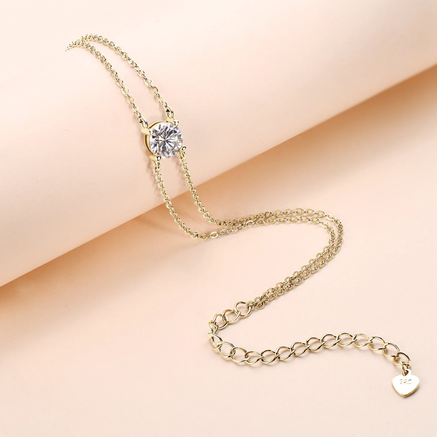 Anziw S925 1ct 6.5mm D Round Moissanite Bracelet for Women Classic Double Chain 925 Silver Bracelet Adjustable Hand Jewelry Gift