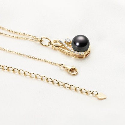 Anziw 10mm Freshwater/Tahitian Black Pearl Moissanite Infinity Pendant Necklace Silver 925 Wedding Jewelry for Women Gift 45+5cm