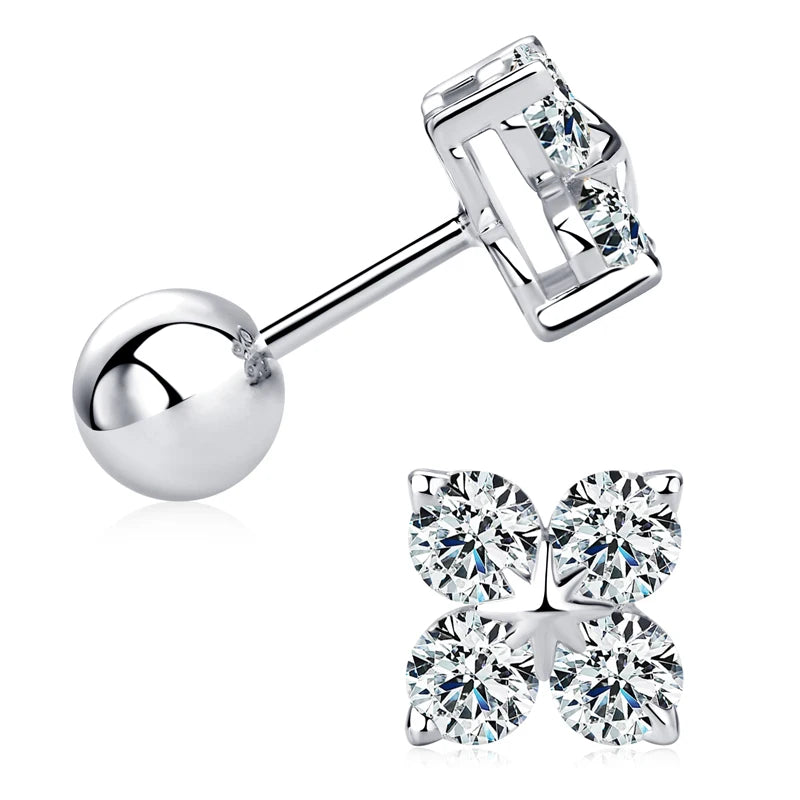 Trendy Clover Flower Stud Earrings 3mm D Moissanite Lab Diamond 100% Real 925 Silver Piercing Ear Jewelry for Women Gifts 2025
