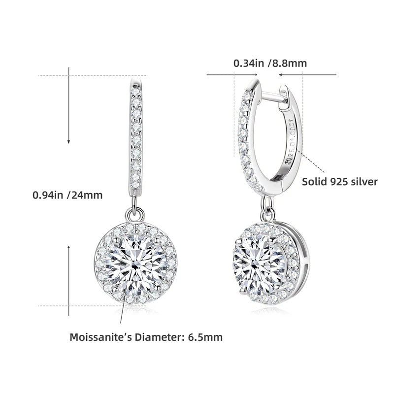 Anziw 3.0CT D Moissanite Pendant Hoop Earrings 925 Sterling Silver Drop Earring 2.0ct 1 carat Sparkling Jewelry For Women Dangle