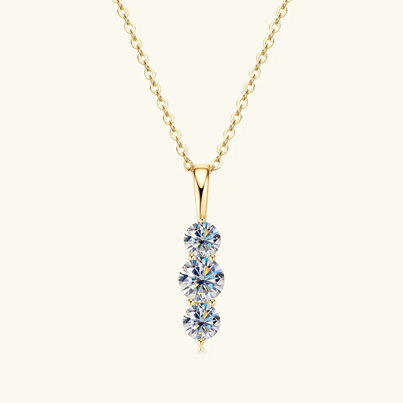 Anziw 1.1ctw. D Moissanite Pendant Necklace for Women 925 Silver Three-Stone Vertical Bar Pendants Adjustable Chain Jewelry Gift