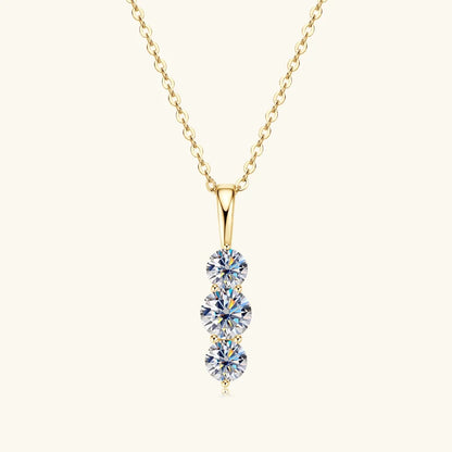 Anziw 1.1ctw. D Moissanite Pendant Necklace for Women 925 Silver Three-Stone Vertical Bar Pendants Adjustable Chain Jewelry Gift