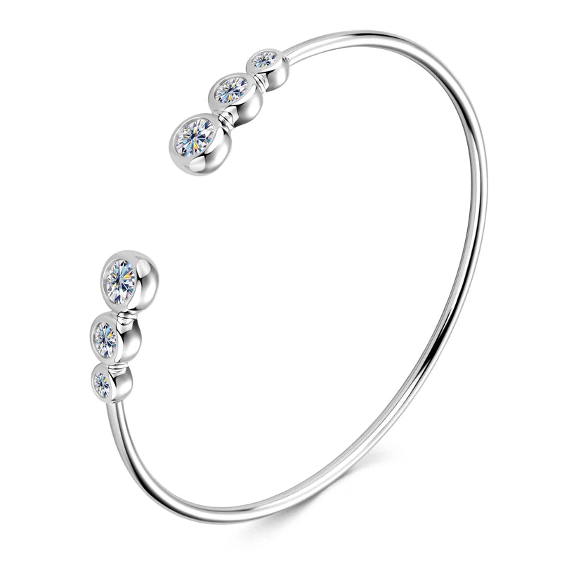 Anziw Simple Open Ended Bracelets Cuff Silver 925 D Color Moissanite Bracelet Bangle for Women Luxury Gold Plated Charm Jewelry