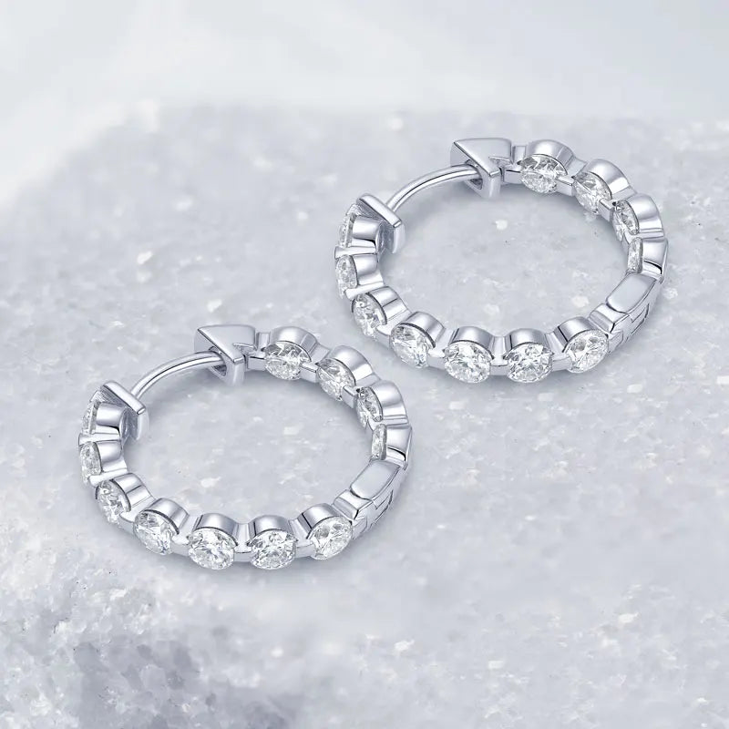 Anziw 2.2cttw. 3mm D Moissanite Hoop Earrings for Women Real 925 Silver Sparking Round Cut Lab Diamond Earrings 2025 New Jewelry