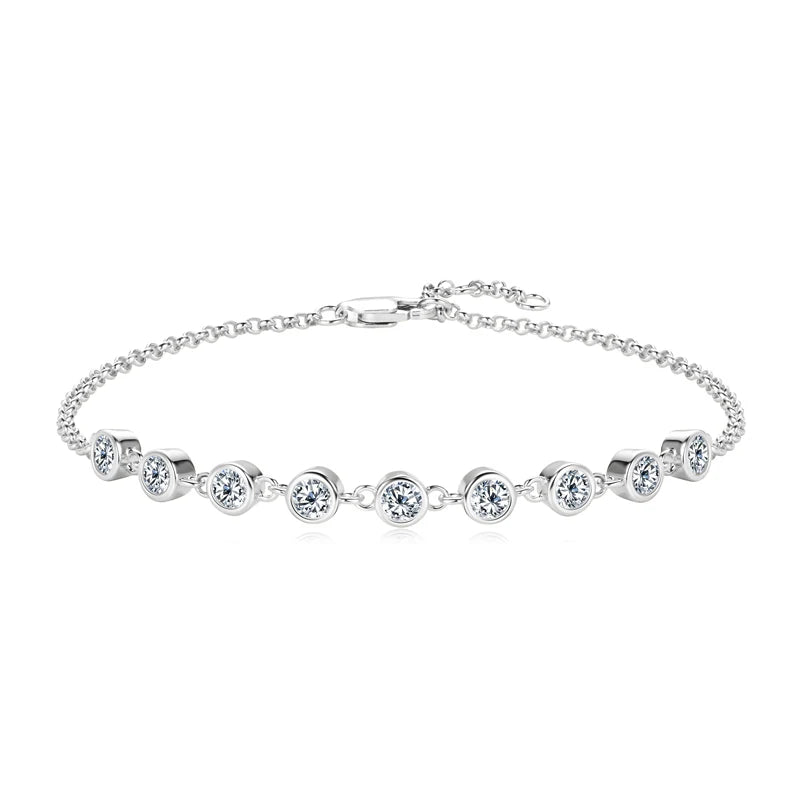 Anziw Fashion 925 Sterling Silver Bubble Bracelet 2.5mm D Color Bezel Moissanite Bracelets for Women Birthday Gift Fine Jewelry