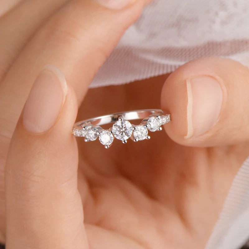 Anziw Real S925 Ring Cluster Moissanite Sterling Silver Wedding Engagement Finger Rings Fashion Band for Women Fine Jewelry 925