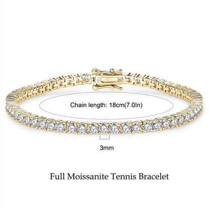 Anziw 925 Sterling Silver Plated 14K Gold Tennis Bracelet 3mm 5mm D VVS1 Round Moissanite Bracelets for Women Men Couples Gifts