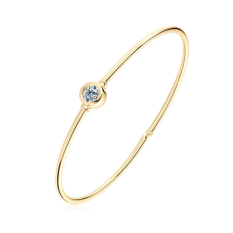 Anziw Simple Bangle 925 Silver 5mm 0.5ct D Color Bezel Moissanite Bangles 14K Gold Plated Hollow Tube Bracelet for Women Jewelry