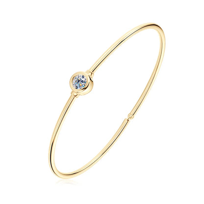 Anziw Simple Bangle 925 Silver 5mm 0.5ct D Color Bezel Moissanite Bangles 14K Gold Plated Hollow Tube Bracelet for Women Jewelry