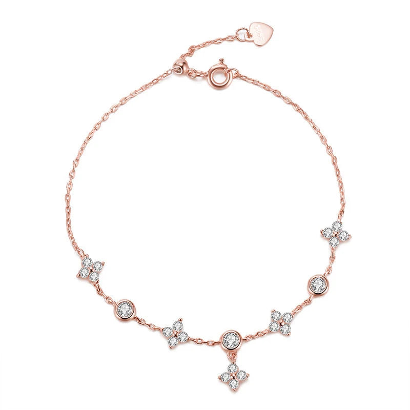 Anziw Silver 925 Four Leaf Clover Bracelet Certified D Color Moissanite Bracelets Gold Plated Charm for Women Lucky Jewelry Gift