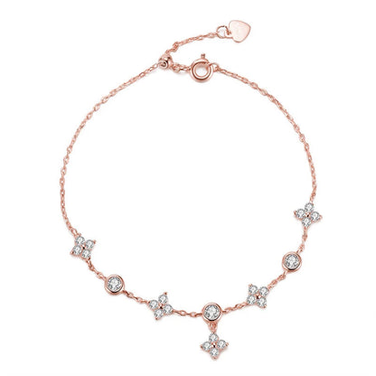 Anziw Silver 925 Four Leaf Clover Bracelet Certified D Color Moissanite Bracelets Gold Plated Charm for Women Lucky Jewelry Gift