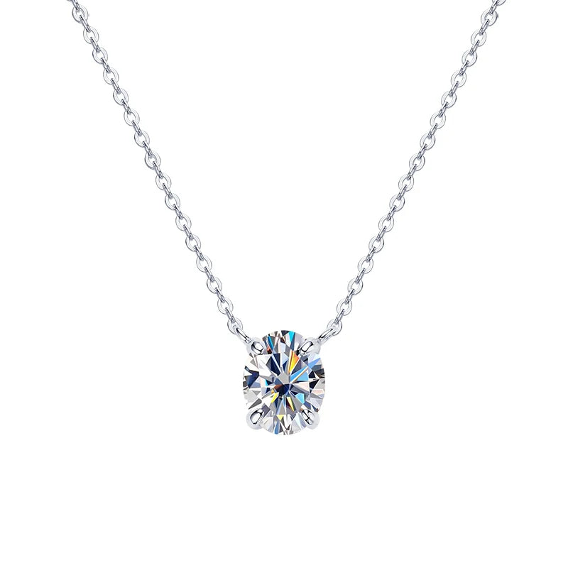 Anziw 2.0CT Oval Cut D Moissanite Solitaire Pendant Necklace for Women 925 Silver Adjustable Chain Certified Fine Jewelry Gifts