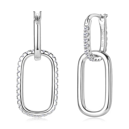 Anziw Convertible Paperclip Link Hoop Earring 925 Sterling Silver Round Moissanite Earrings Jewelry for Women Gift Wedding Party