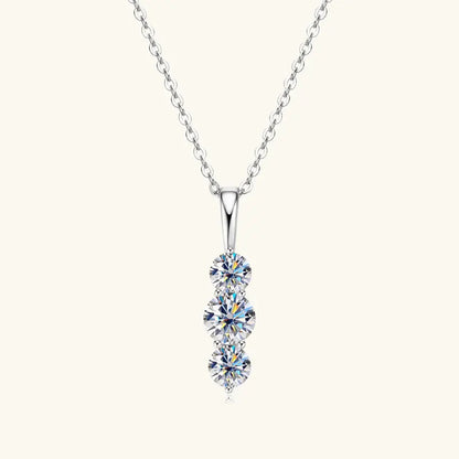 Anziw 1.1ctw. D Moissanite Pendant Necklace for Women 925 Silver Three-Stone Vertical Bar Pendants Adjustable Chain Jewelry Gift