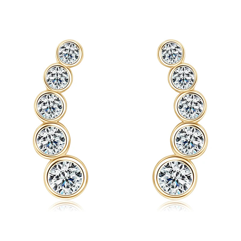 Anziw Earrings Climber with D0.43CT Bezel D Color Moissanite Piercing Studs 100% 925 Silver for Women Jewelry with Certificate