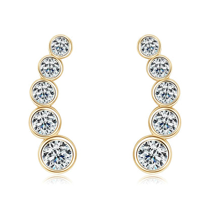 Anziw Earrings Climber with D0.43CT Bezel D Color Moissanite Piercing Studs 100% 925 Silver for Women Jewelry with Certificate