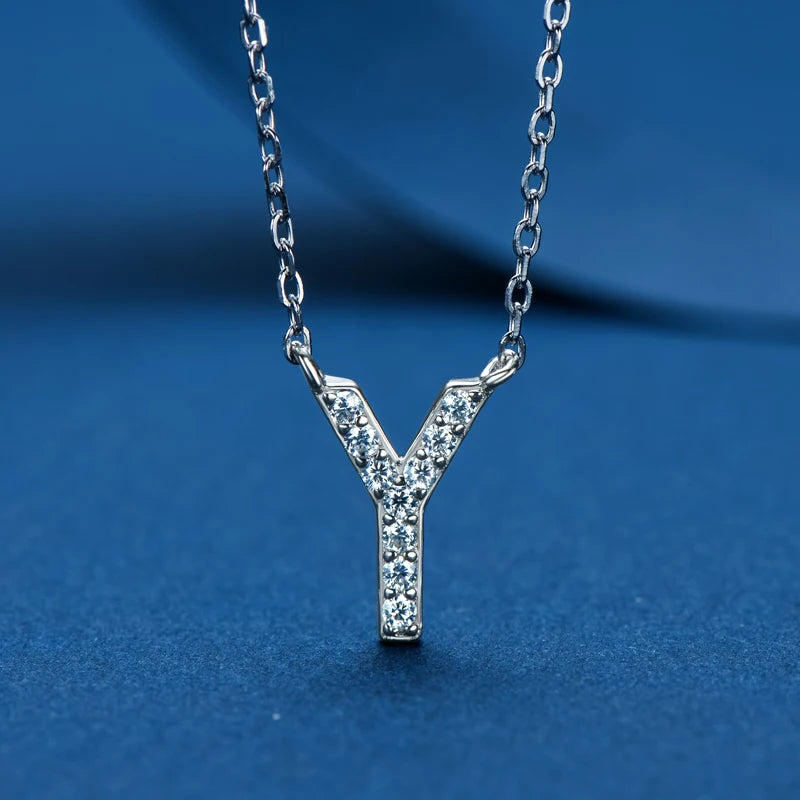 Anziw Initial Moissanite 26 Letter Pendant Necklace for Women Men Real Silver 925 Name Pendant Fine Jewelry Valentine's Day Gift