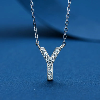 Anziw Initial Moissanite 26 Letter Pendant Necklace for Women Men Real Silver 925 Name Pendant Fine Jewelry Valentine's Day Gift