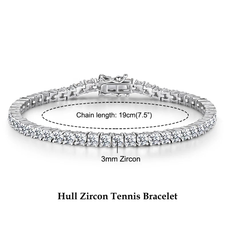 Anziw 925 Sterling Silver Plated 14K Gold Tennis Bracelet 3mm 5mm D VVS1 Round Moissanite Bracelets for Women Men Couples Gifts
