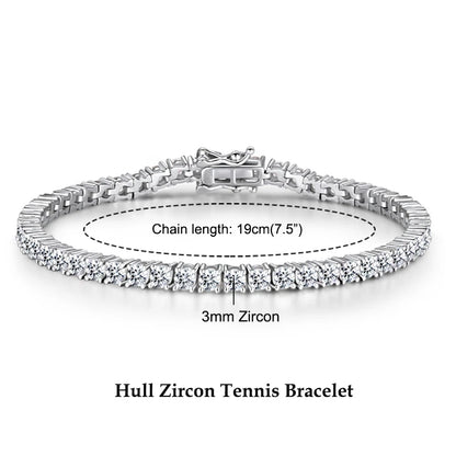Anziw 925 Sterling Silver Plated 14K Gold Tennis Bracelet 3mm 5mm D VVS1 Round Moissanite Bracelets for Women Men Couples Gifts