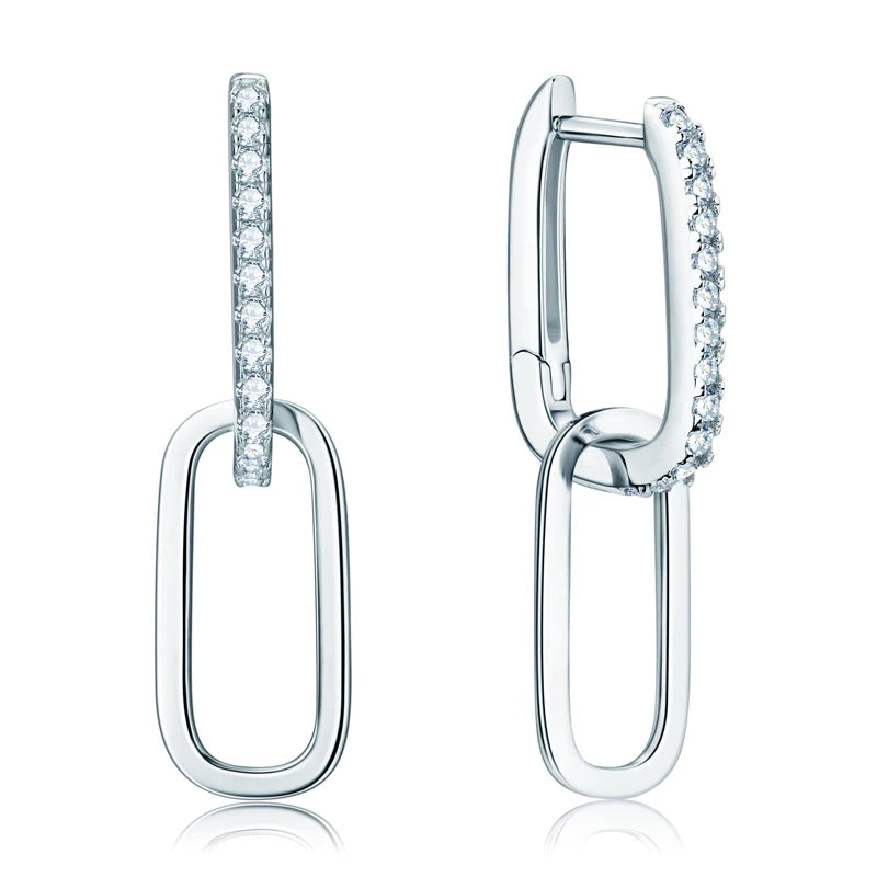 Anziw Paperclip Drop Link Earrings Detachable Hoops for Women Silver 925 Moissanite Huggie Earring Piercing Wedding Jewelry Gift